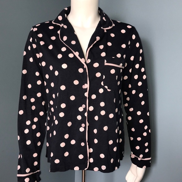 Kate Spade Navy & Pink Polkadot Pajama Top Medium - Picture 2 of 5